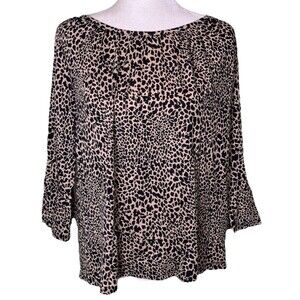 Michael Kors Women’s Leopard Print 3/4 Sleeve Workwear Casual Neutral Chic Top M